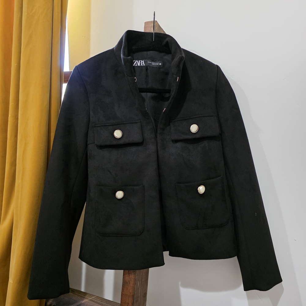 Zara Elegant Black Blazer with Gold Accents